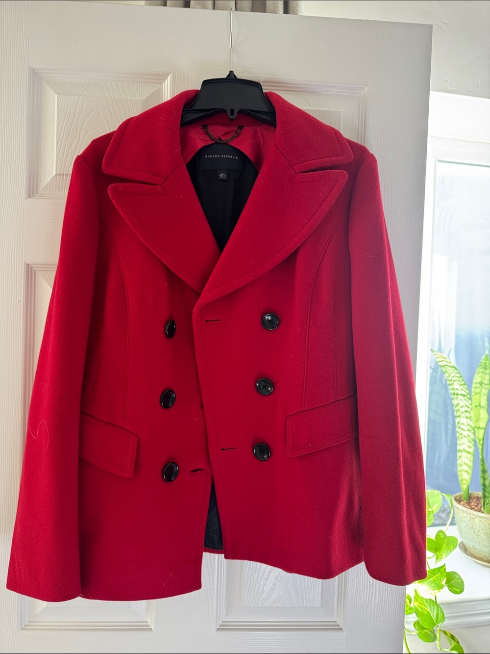 Banana Republic Red Double-Breasted Peacoat with Black Buttons